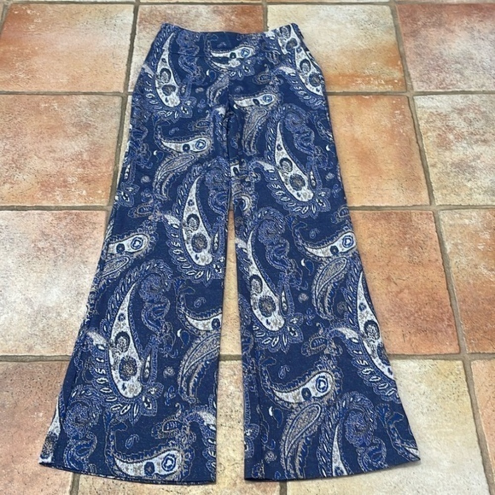 Maeve by Anthropologie Maria Paisley Metallic Flare Pants in blue 2P